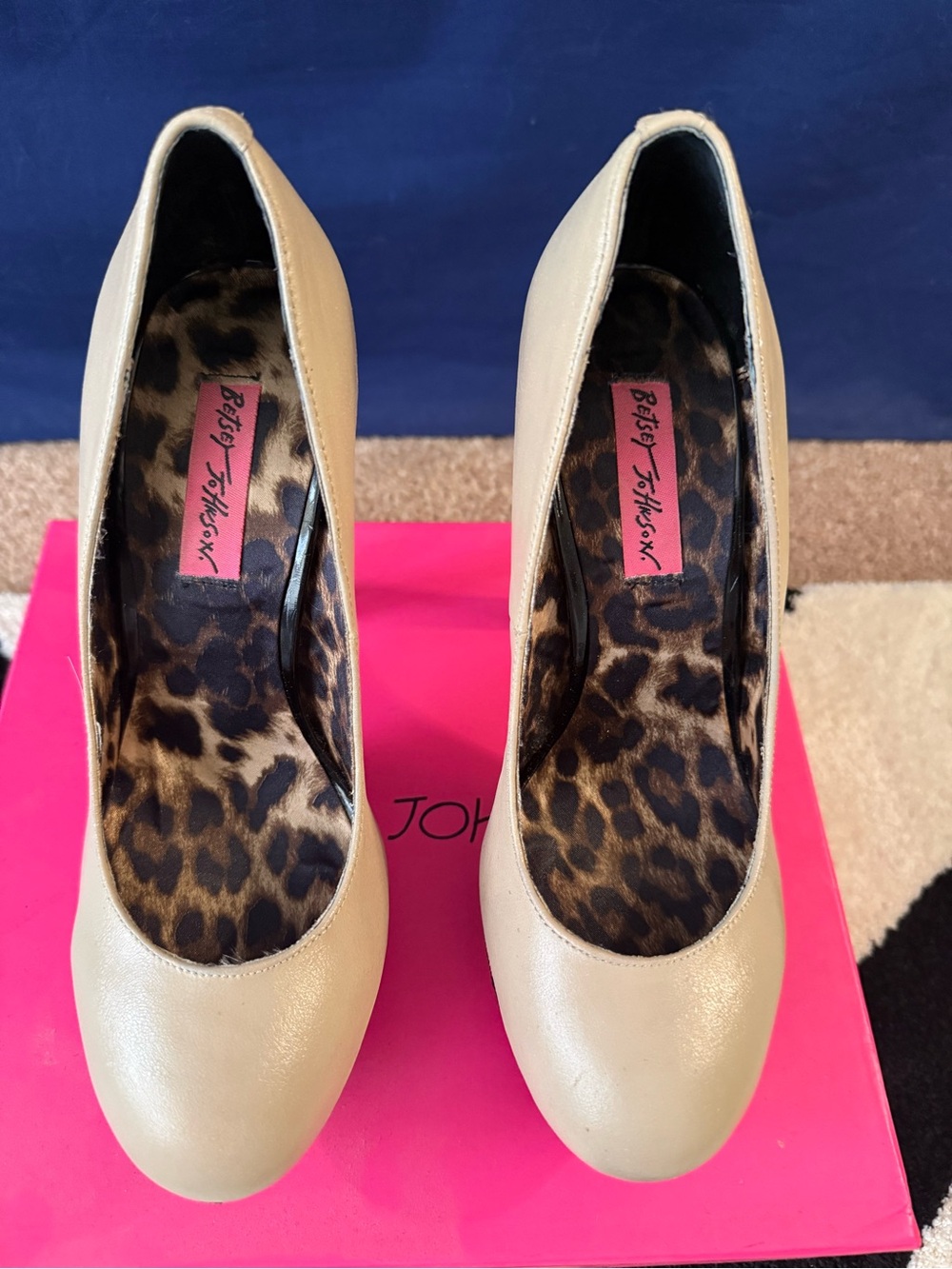 Betsey Johnson Cream Round-Toe Pumps with Leopard Insole